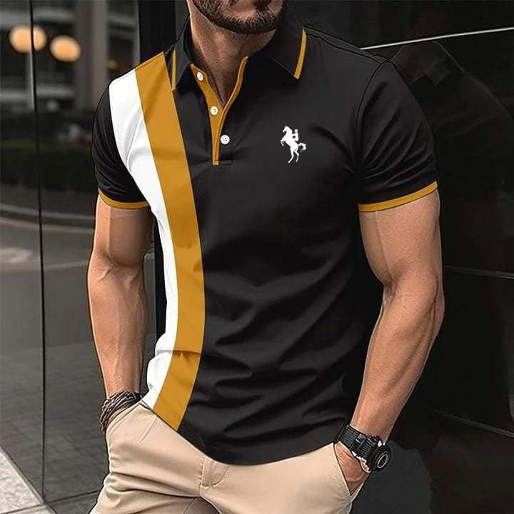 Dry-Fit 3D Stripe Printed Style Half-Sleeve Polo Summer Tshirt. MS3DP-12