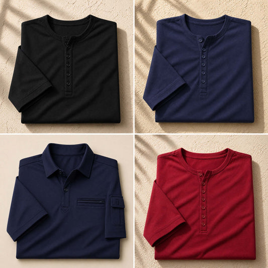 Bundle Of 4 Designer Summer Tshirt's MSDTS-12 Black-Blue-Maroon & 9-Blue