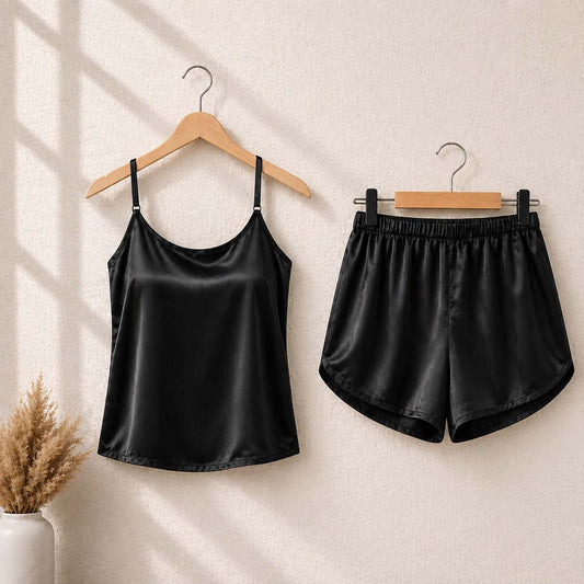 Imported Cami Style 2-Pcs Silk Nightsuit. (Camisole+Short)