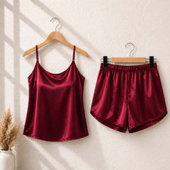 Imported Cami Style 2-Pcs Silk Nightsuit. (Camisole+Short)
