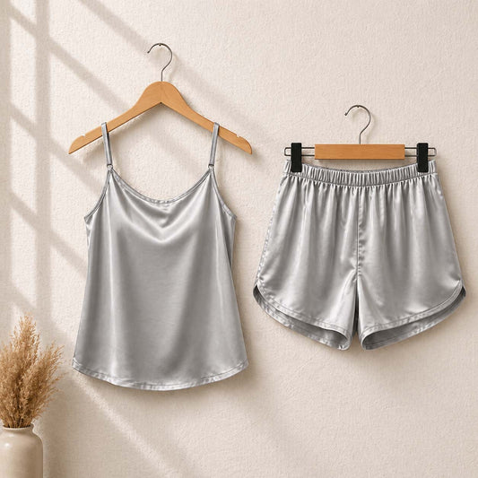 Imported Cami Style 2-Pcs Silk Nightsuit. (Camisole+Short)