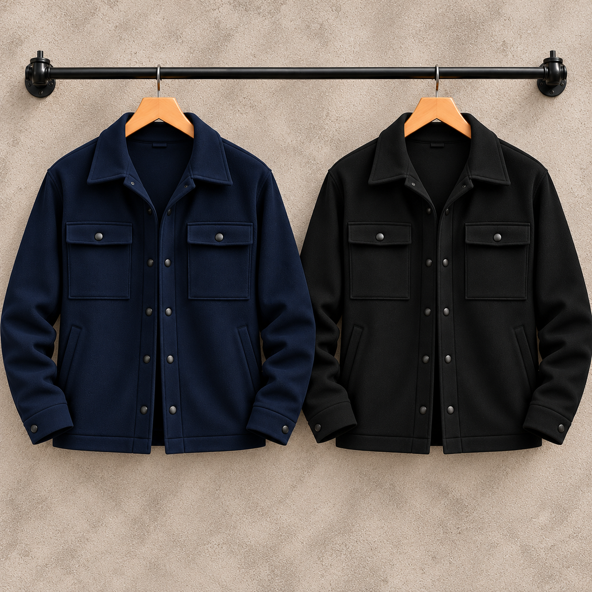 Bundle Of 2 4-Pocket Collar Style Casual Fleece Winter Button Overshirt. MWJ-401 V5