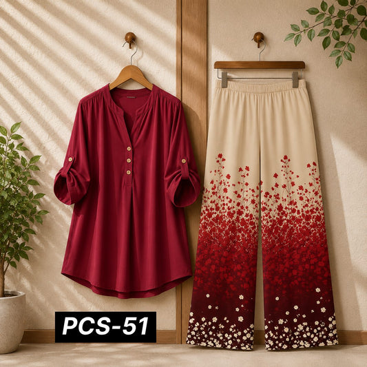 Binara Printed Western Shirt Style 2-Pcs Stiched Co-Ord Set. PCS-51