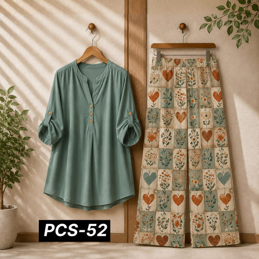 Binara Printed Western Shirt Style 2-Pcs Stiched Co-Ord Set. PCS-52