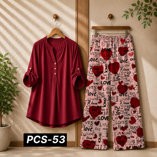 Binara Printed Western Shirt Style 2-Pcs Stiched Co-Ord Set. PCS-53