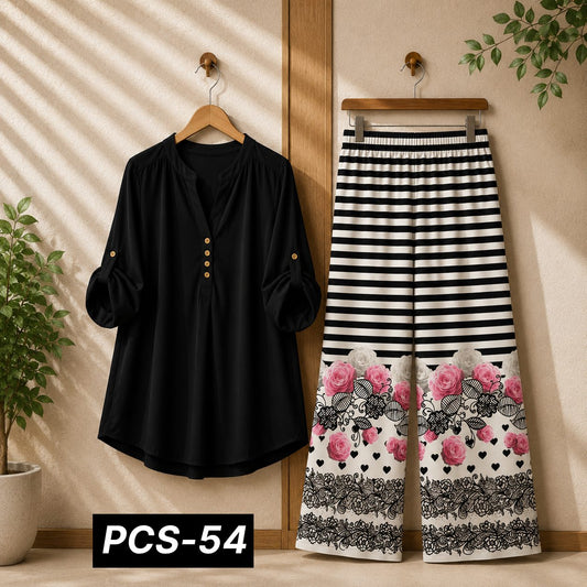 Binara Printed Western Shirt Style 2-Pcs Stiched Co-Ord Set. PCS-54