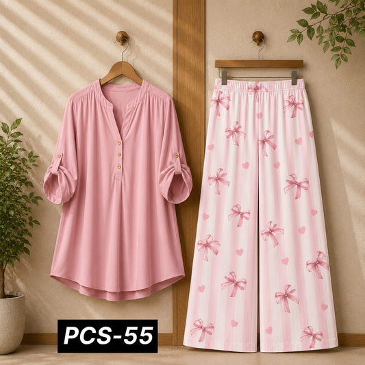 Binara Printed Western Shirt Style 2-Pcs Stiched Co-Ord Set. PCS-55