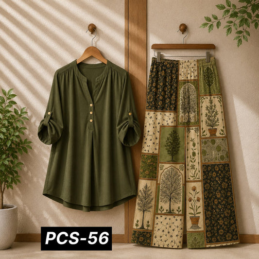 Binara Printed Western Shirt Style 2-Pcs Stiched Co-Ord Set. PCS-56