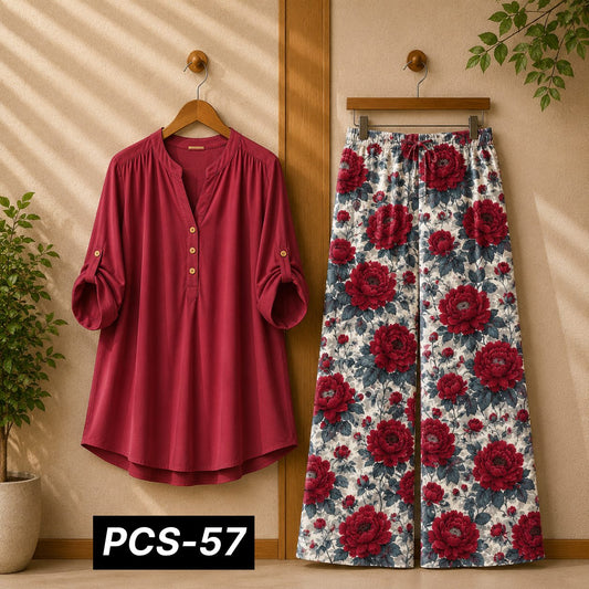 Binara Printed Western Shirt Style 2-Pcs Stiched Co-Ord Set. PCS-57