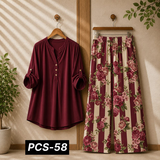 Binara Printed Western Shirt Style 2-Pcs Stiched Co-Ord Set. PCS-58
