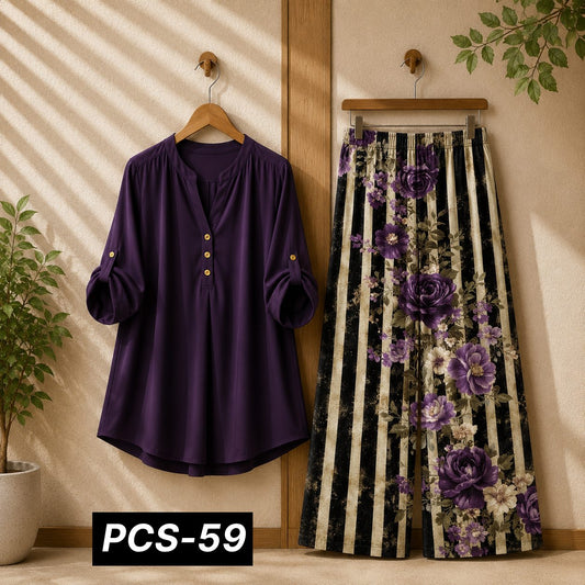 Binara Printed Western Shirt Style 2-Pcs Stiched Co-Ord Set. PCS-59
