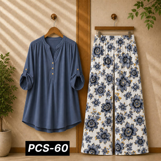 Binara Printed Western Shirt Style 2-Pcs Stiched Co-Ord Set. PCS-60