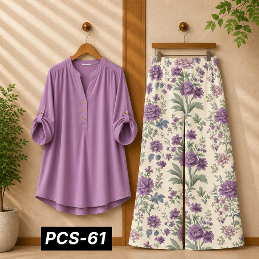 Binara Printed Western Shirt Style 2-Pcs Stiched Co-Ord Set. PCS-61