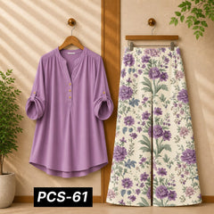 Binara Printed Western Shirt Style 2-Pcs Stiched Co-Ord Set. PCS-61