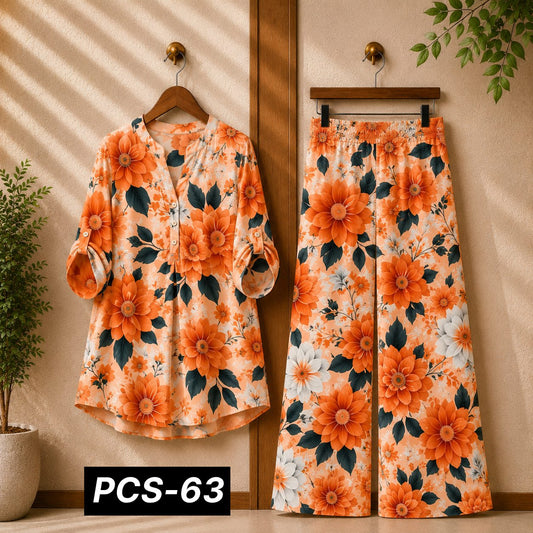 Binara Printed Western Shirt Style 2-Pcs Stiched Co-Ord Set. PCS-63