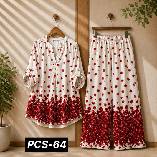 Binara Printed Western Shirt Style 2-Pcs Stiched Co-Ord Set. PCS-64