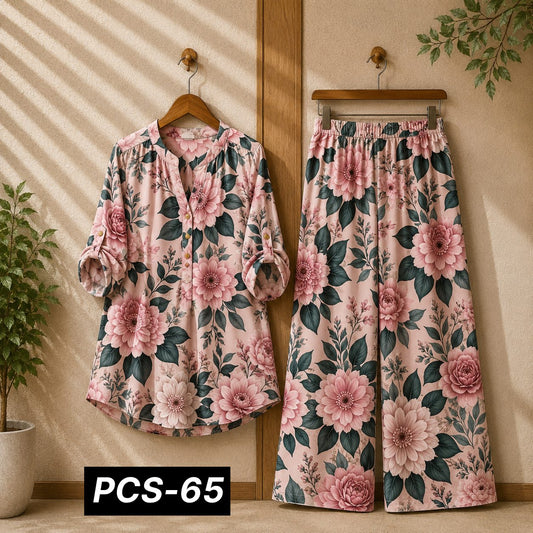 Binara Printed Western Shirt Style 2-Pcs Stiched Co-Ord Set. PCS-65