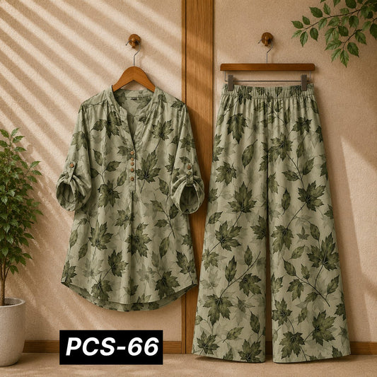 Binara Printed Western Shirt Style 2-Pcs Stiched Co-Ord Set. PCS-66
