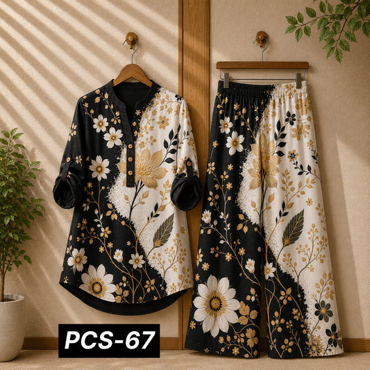 Binara Printed Western Shirt Style 2-Pcs Stiched Co-Ord Set. PCS-67