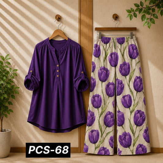 Binara Printed Western Shirt Style 2-Pcs Stiched Co-Ord Set. PCS-68