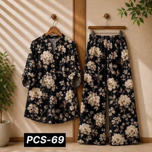 Binara Printed Western Shirt Style 2-Pcs Stiched Co-Ord Set. PCS-69