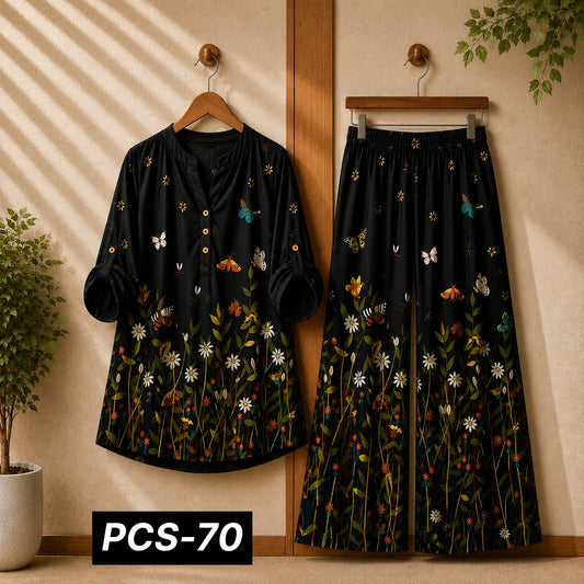 Binara Printed Western Shirt Style 2-Pcs Stiched Co-Ord Set. PCS-70