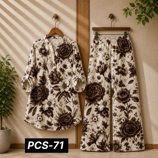 Binara Printed Western Shirt Style 2-Pcs Stiched Co-Ord Set. PCS-71