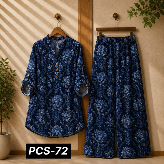 Binara Printed Western Shirt Style 2-Pcs Stiched Co-Ord Set. PCS-72