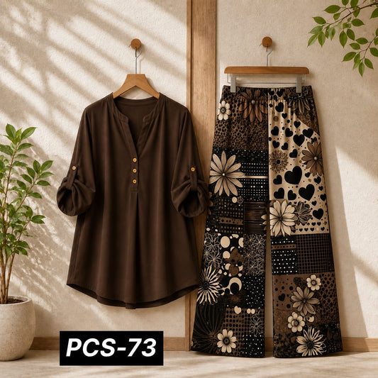 Binara Printed Western Shirt Style 2-Pcs Stiched Co-Ord Set. PCS-73