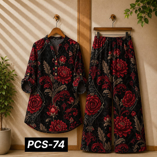 Binara Printed Western Shirt Style 2-Pcs Stiched Co-Ord Set. PCS-74