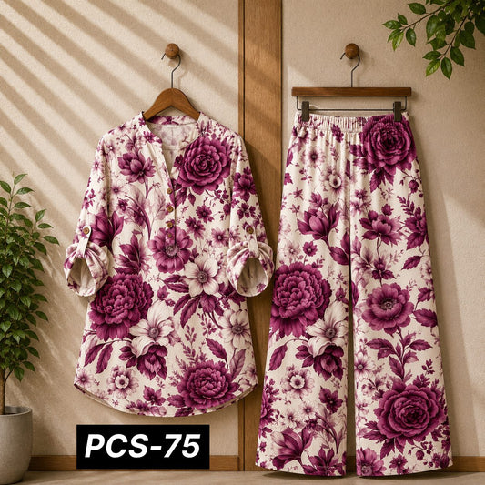 Binara Printed Western Shirt Style 2-Pcs Stiched Co-Ord Set. PCS-75