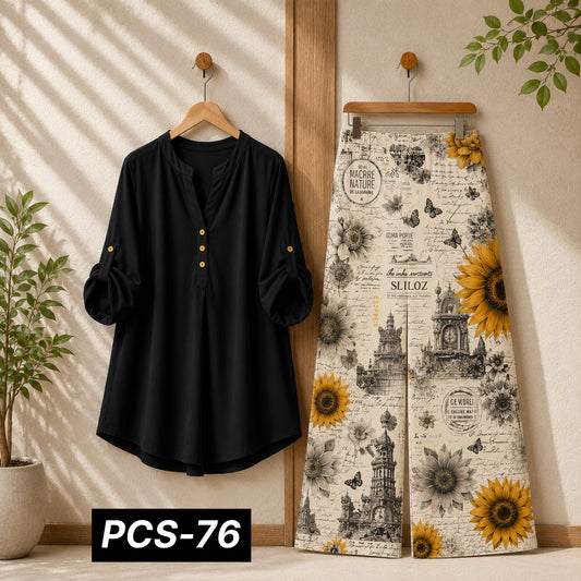Binara Printed Western Shirt Style 2-Pcs Stiched Co-Ord Set. PCS-76
