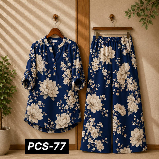 Binara Printed Western Shirt Style 2-Pcs Stiched Co-Ord Set. PCS-77
