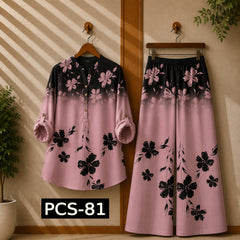 Binara Printed Western Shirt Style 2-Pcs Stiched Co-Ord Set. PCS-81