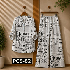 Binara Printed Western Shirt Style 2-Pcs Stiched Co-Ord Set. PCS-82
