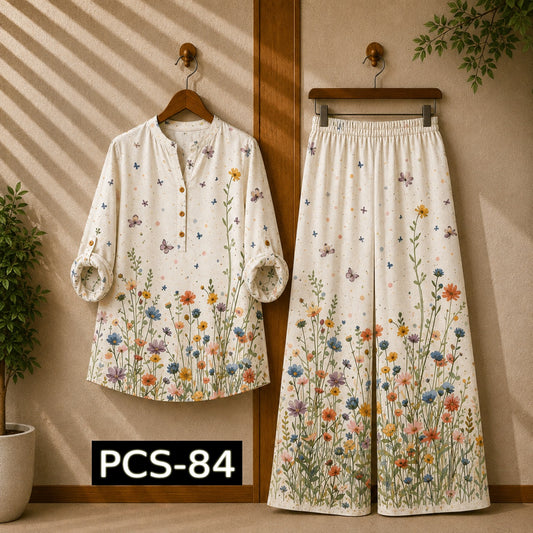 Binara Printed Western Shirt Style 2-Pcs Stiched Co-Ord Set. PCS-84