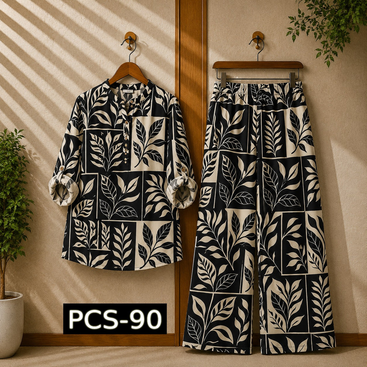 Binara Printed Western Shirt Style 2-Pcs Stiched Co-Ord Set. PCS-90
