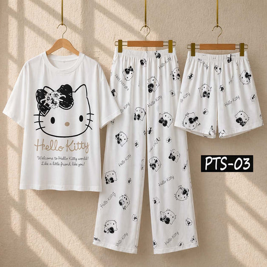 Funky Printed 3-Pcs Summer Launge & Night Wear Suit.