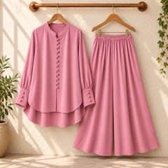 Fawoza Solid Western Shirt & Plazo Style 2-Pcs Stiched Co-Ord Set.
