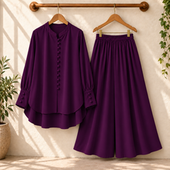 Fawoza Solid Western Shirt & Plazo Style 2-Pcs Stiched Co-Ord Set.