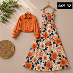 Short Koti & Printed Smoky Maxi Style Western 2-Pcs Stiched Suit. SKM-32