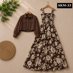 Short Koti & Printed Smoky Maxi Style Western 2-Pcs Stiched Suit. SKM-33