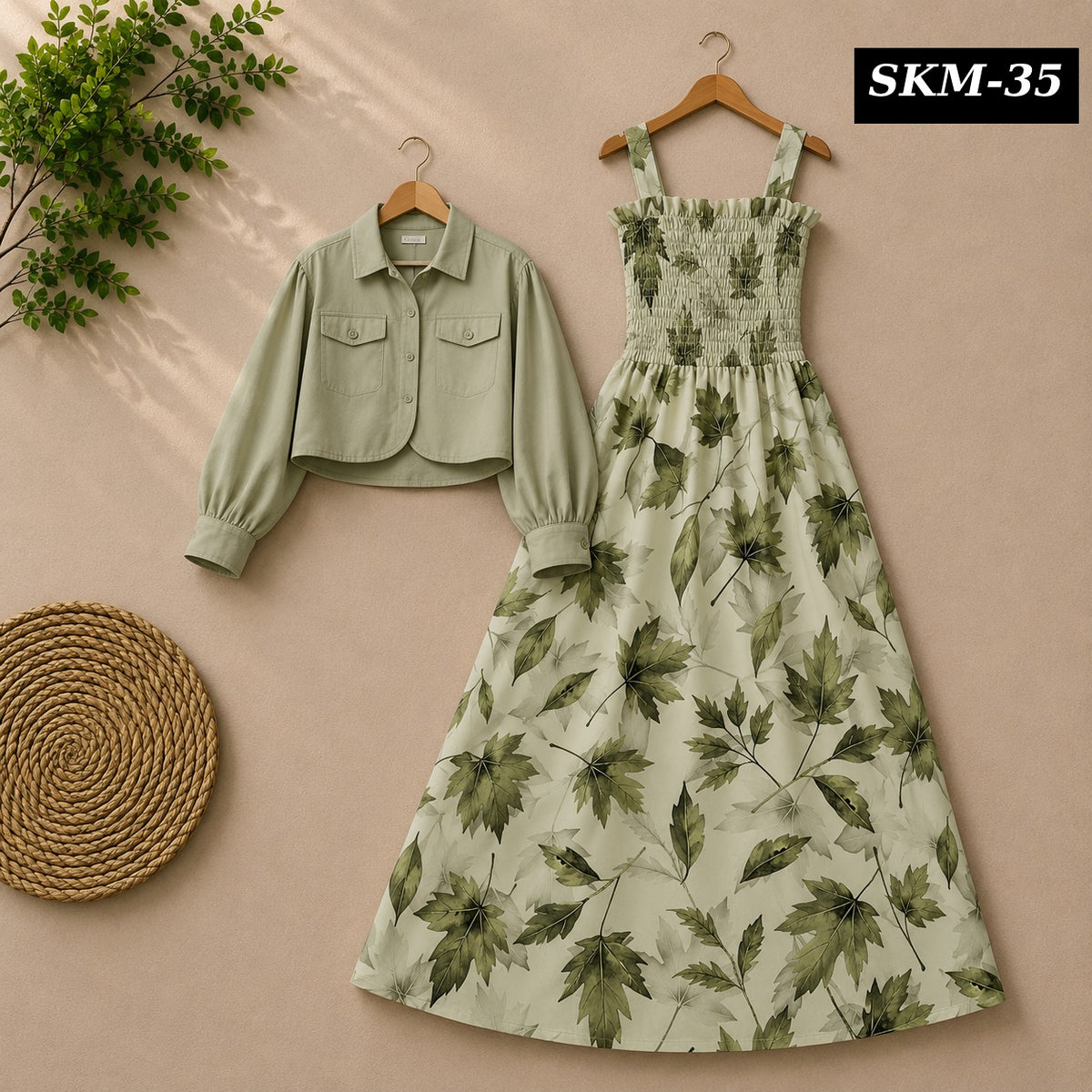 Short Koti & Printed Smoky Maxi Style Western 2-Pcs Stiched Suit. SKM-35