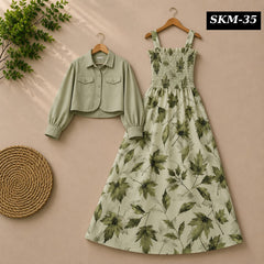 Short Koti & Printed Smoky Maxi Style Western 2-Pcs Stiched Suit. SKM-35