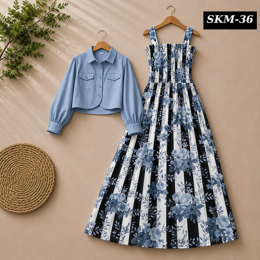 Short Koti & Printed Smoky Maxi Style Western 2-Pcs Stiched Suit. SKM-36