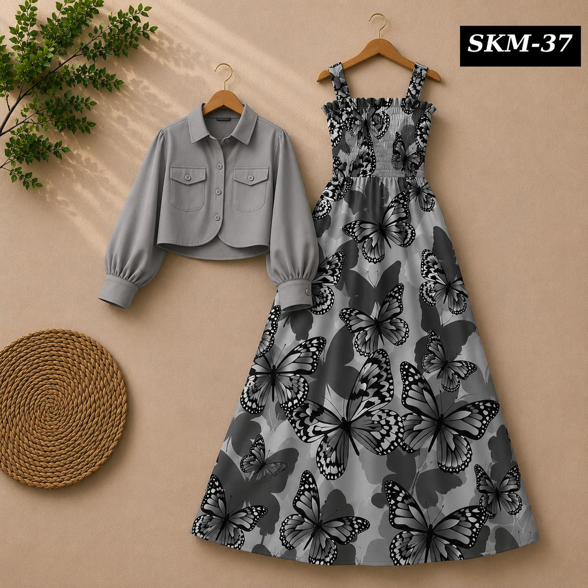 Short Koti & Printed Smoky Maxi Style Western 2-Pcs Stiched Suit. SKM-37