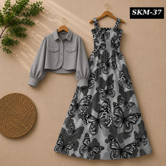 Short Koti & Printed Smoky Maxi Style Western 2-Pcs Stiched Suit. SKM-37