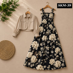 Short Koti & Printed Smoky Maxi Style Western 2-Pcs Stiched Suit. SKM-39