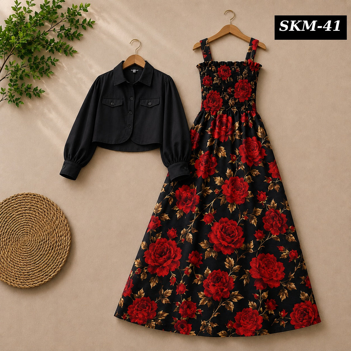 Short Koti & Printed Smoky Maxi Style Western 2-Pcs Stiched Suit. SKM-41