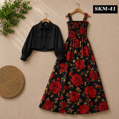 Short Koti & Printed Smoky Maxi Style Western 2-Pcs Stiched Suit. SKM-41
